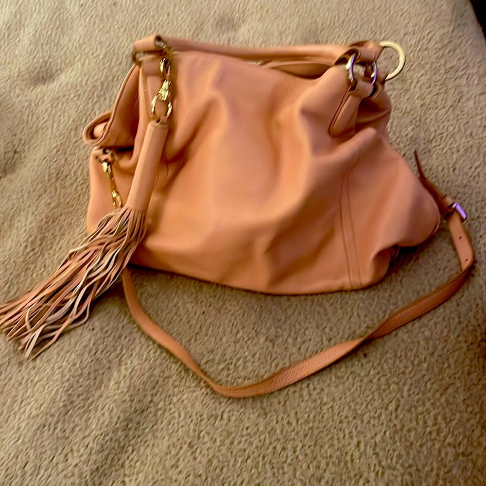 G.I.L.I. Large Pink tassel Tote with handles and shoulder strap